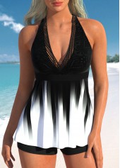 Ombre Criss Cross Black Tankini Set
