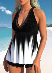 Ombre Criss Cross Black Tankini Set