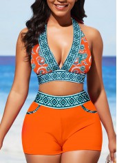 Tribal Print Tie Orange Bikini Set