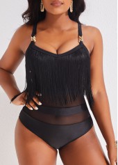 Tassel Mesh Black One Piece Swimwear