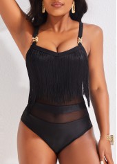 Tassel Mesh Black One Piece Swimwear