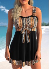 Tribal Print Bowknot Black Swimdress Top-No Bottom