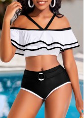 Mid Waisted Contrast Binding White Bikini Set