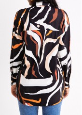 Animal Print Button Multi Color Shirt Collar Blouse