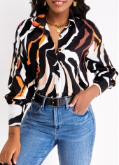 Animal Print Button Multi Color Shirt Collar Blouse