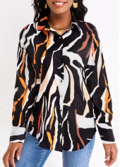 Animal Print Button Multi Color Shirt Collar Blouse