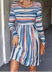 Striped Round Neck Multi Color Dress