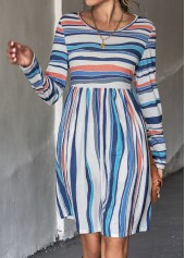 Striped Round Neck Multi Color Dress
