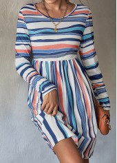 Striped Round Neck Multi Color Dress