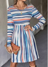 Striped Round Neck Multi Color Dress