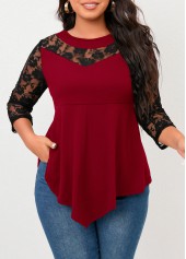 Wine Red Plus Size Lace T Shirt