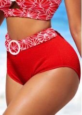 High Waisted Red Floral Print Bikini Bottom