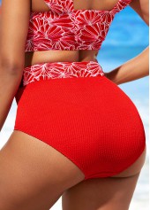 High Waisted Red Floral Print Bikini Bottom