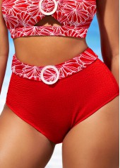 High Waisted Red Floral Print Bikini Bottom
