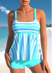 Wide Strap Striped Cyan Tankini Top-No Bottom