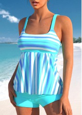 Wide Strap Striped Cyan Tankini Top-No Bottom