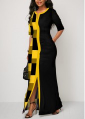 Geometric Print Patchwork Yellow Maxi Dress