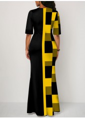 Geometric Print Patchwork Yellow Maxi Dress