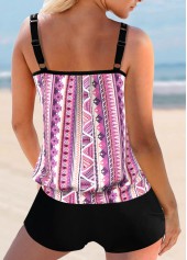 Geometric Print Light Pink Tankini Set