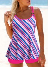 Striped Metal Ring Hot Pink Tankini Set