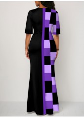 Geometric Print Split Purple Maxi Dress