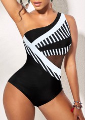 Striped Patchwork Black One Piece Swimwear