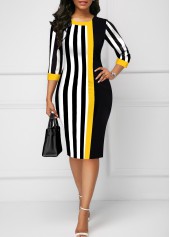 Black Striped Round Neck Bodycon Dress