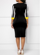 Black Striped Round Neck Bodycon Dress