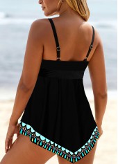 Tribal Print Lace Up Black Swimdress Top-No Bottom