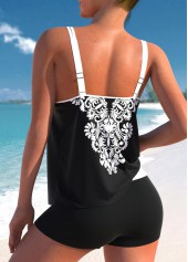 Double Straps Tribal Print Black Tankini Top-No Bottom