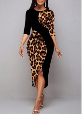 Leopard Patchwork Multi Color Round Neck Bodycon Dress