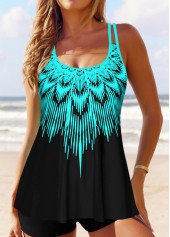 Ombre Double Straps Cyan Tankini Set
