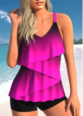 Ombre Asymmetry Neon Rose Red Tankini Top-No Bottom