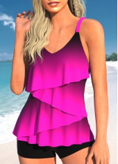 Ombre Asymmetry Neon Rose Red Tankini Top-No Bottom
