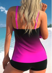 Ombre Asymmetry Neon Rose Red Tankini Top-No Bottom