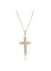 Cross Design Artificial Zircon Gold Necklace
