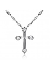 Sliver Rhinestone Design Cross Detail Necklace