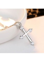 Sliver Rhinestone Design Cross Detail Necklace