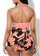 Floral Print Ruched Pink One Piece Swimwear
