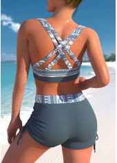 Tribal Print Criss Cross Dusty Blue Bikini Top-No Bottom