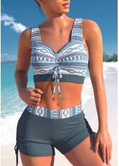Tribal Print Criss Cross Dusty Blue Bikini Top-No Bottom