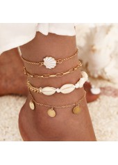 Metal Detail Golden Shell Design Anklet Set