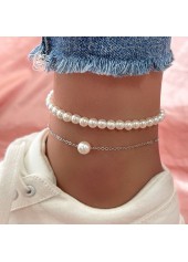 Pearl Design Layered Silver Round Anklet Set