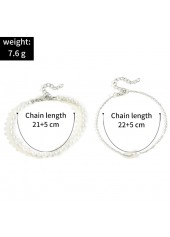 Pearl Design Layered Silver Round Anklet Set