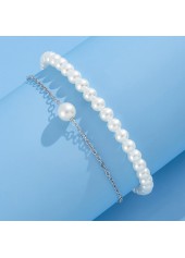 Pearl Design Layered Silver Round Anklet Set