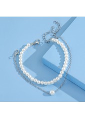 Pearl Design Layered Silver Round Anklet Set
