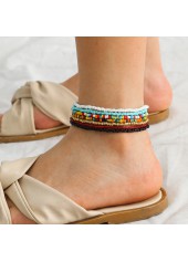 Beads Detail Layered Design Multi Color Anklet Set