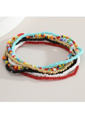 Beads Detail Layered Design Multi Color Anklet Set
