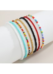 Beads Detail Layered Design Multi Color Anklet Set
