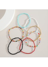 Beads Detail Layered Design Multi Color Anklet Set